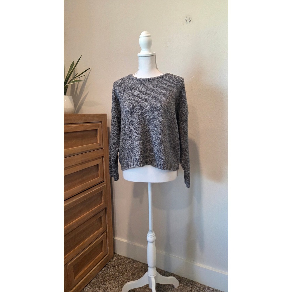 Eileen Fisher Marled Knit Sweater Boxy Relaxed Fit Grey White Italian‎ Yarn L - Picture 9 of 15